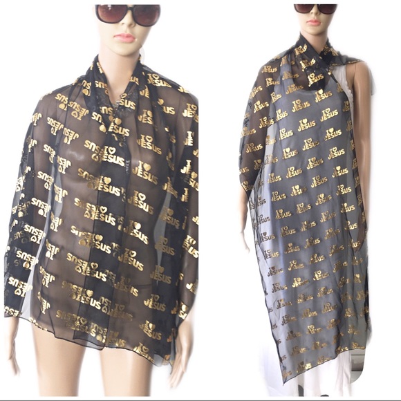 Sheer Large Black and Gold Scarf - Picture 2 of 3